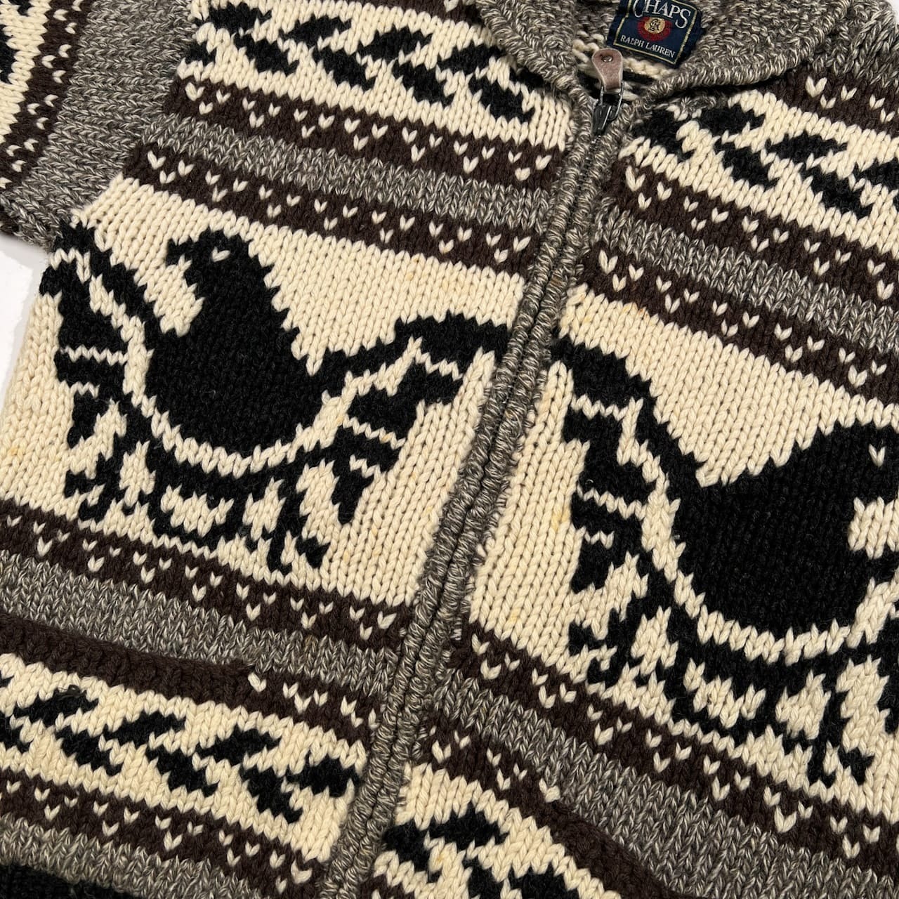 90s CHAPS RALPH LAUREN チャップス ラルフローレン ジップ カウチン ニット ジャケット サイズ L /ビンテージ/日登美
