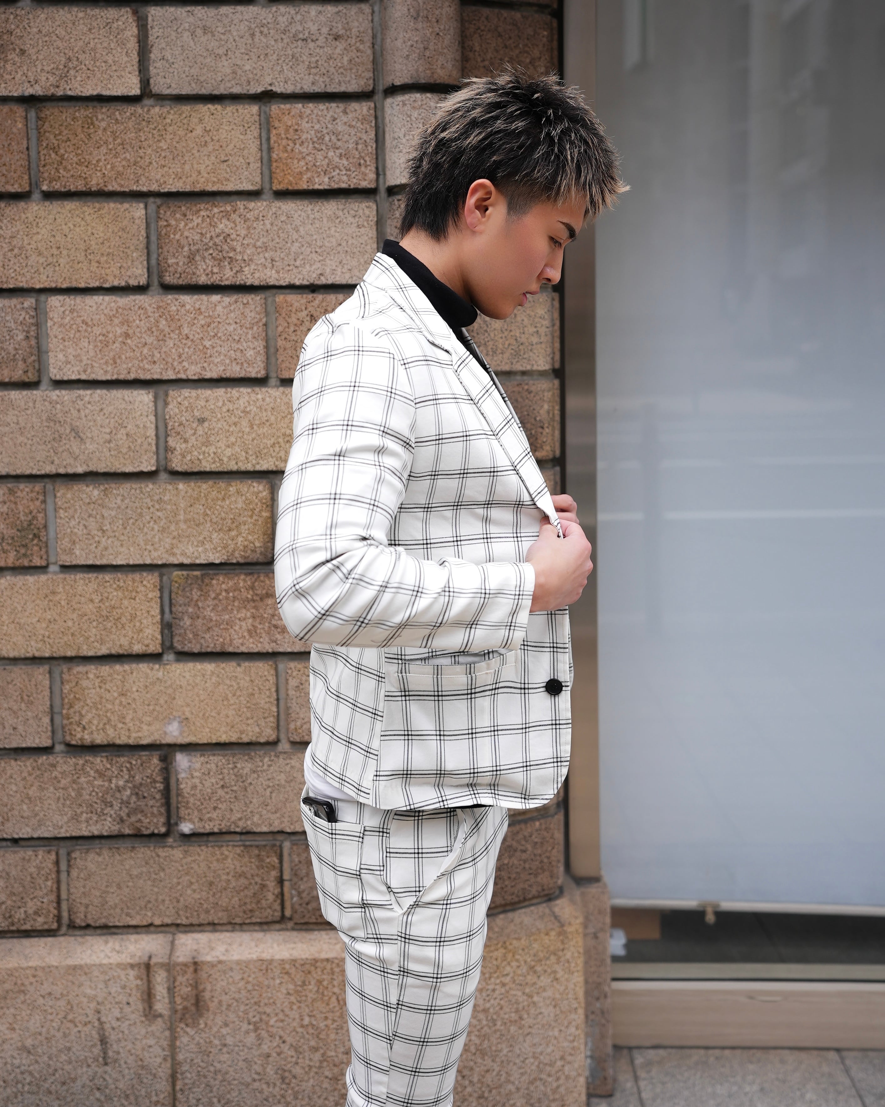 WHITE CHECK STRETCH JACKET【BEL24-021】 | BELINDA OFFICIAL