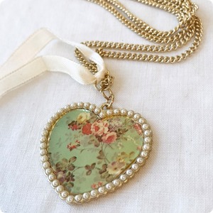 フランスヴィンテージ  ネックレス ｜花柄 ハート型 ゴールド レトロ｜1900年代中頃～後半