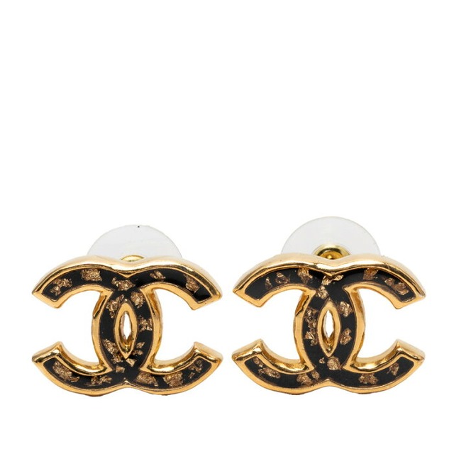 シャネル ココマーク スタッドピアス L23C ゴールド ブラック メッキ レディース CHANEL 【中古】