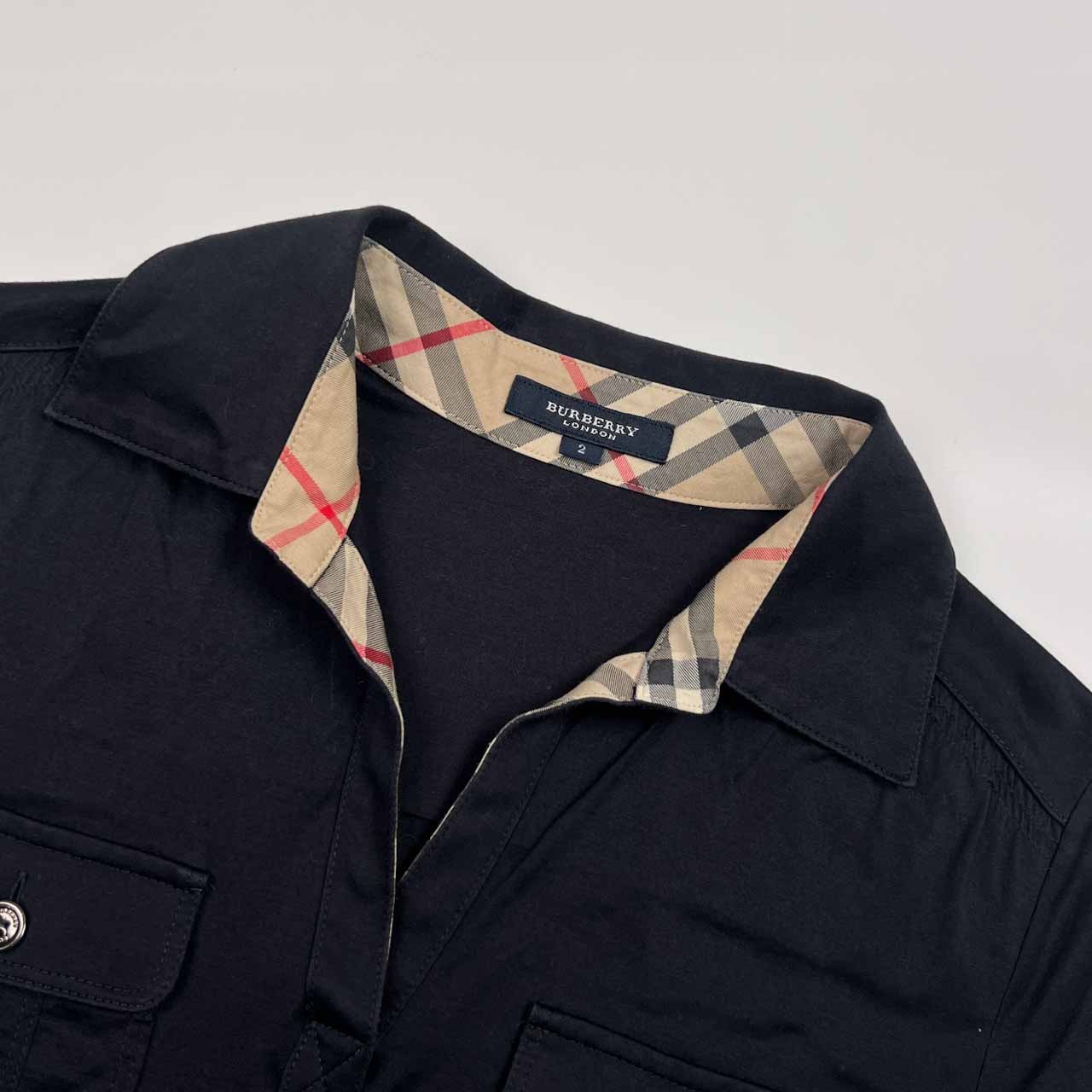 BURBERRY LONDON バーバリー ロンドン 切替 ノバチェック 半袖 スキッパーシャツ 2/ブラック レディース