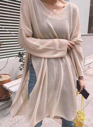 スリット入り シアーニットチュニック　AJ1079-2030