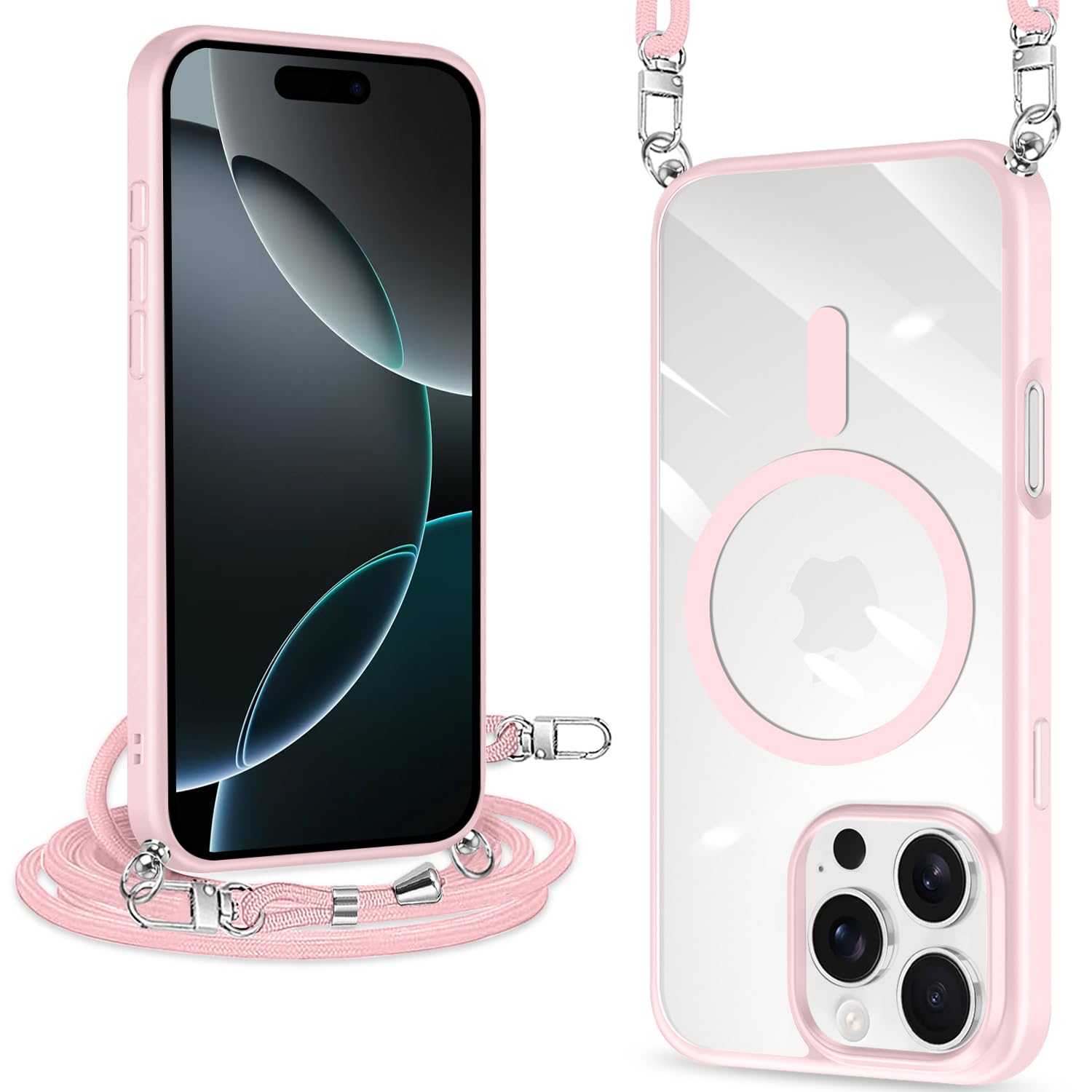 ZHIYIJIA iPhone 14 Pro Max 用 ケース クリア ショルダー TPU+PC MagSafe対応 薄型 軽量(ピンク)