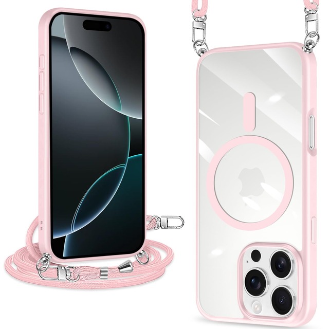 ZHIYIJIA iPhone 14 Pro Max 用 ケース クリア ショルダー TPU+PC MagSafe対応 薄型 軽量(ピンク)
