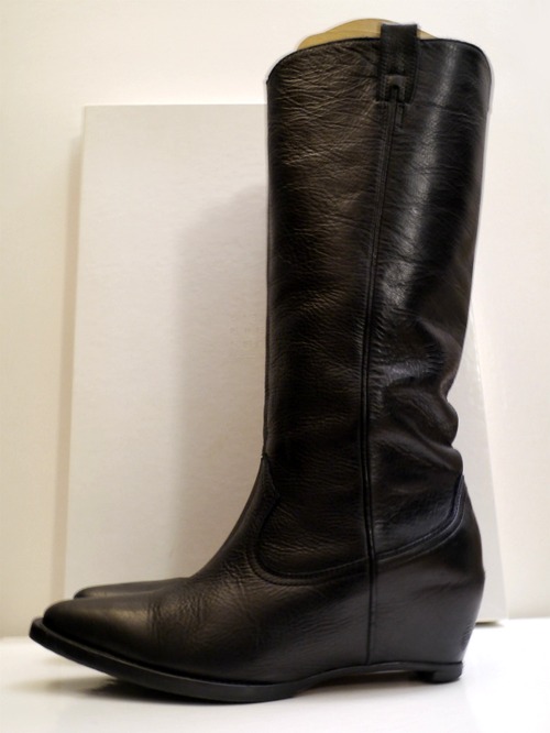 美品15万◆MartinMargiela 22 マルタンマルジェラ レディース ウェッジ インヒール ロング ブーツ 黒 37◆ 美シルエットの着回しアイテム♪