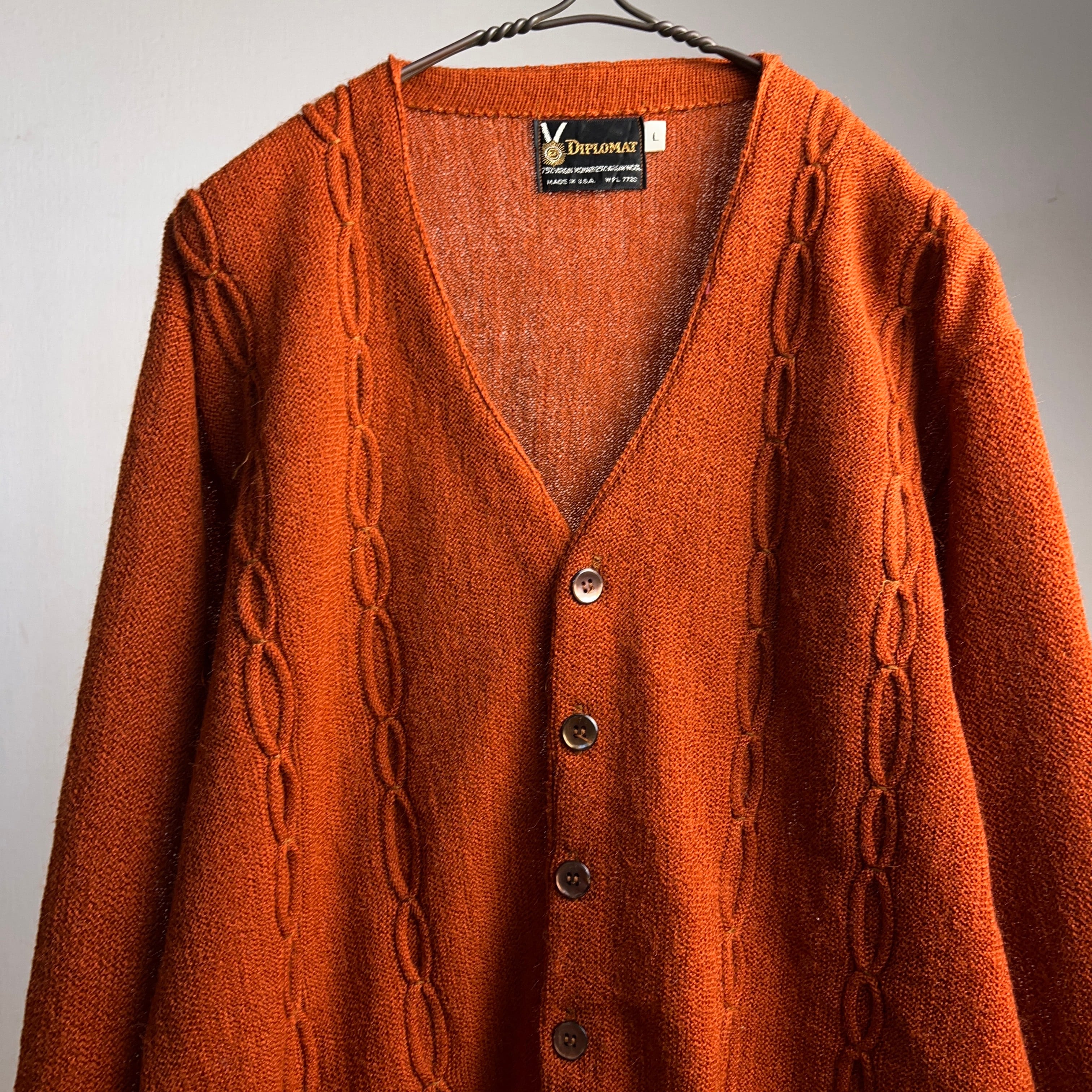 60's DIPLOMAT MOHAIR75% Knit Cardigan USA製 SIZE L 60年代 モヘアニットカーディガン オレンジ  【1000A87】【送料無料】