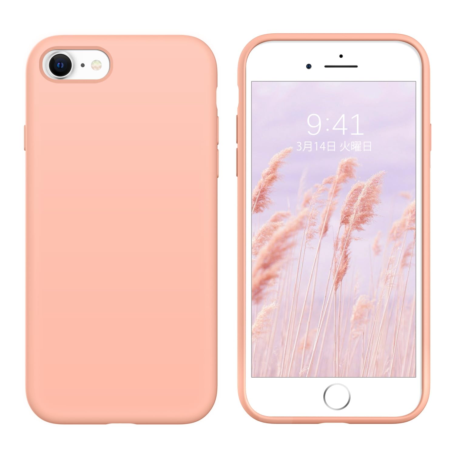 シリコンタイム DOMAVER iPhone SE 第3世代 第2世代 / iPhone 8 / iPhone 7 ケース 液体シリコン 絶好の肌触り 純色 可愛い 指紋防止 耐衝撃 傷に強い背面 滑り止め 黄ばみなし 画面レンズ保護 女性 se3/se2/8/7 ケース 4.7インチ 淡く薄い赤色