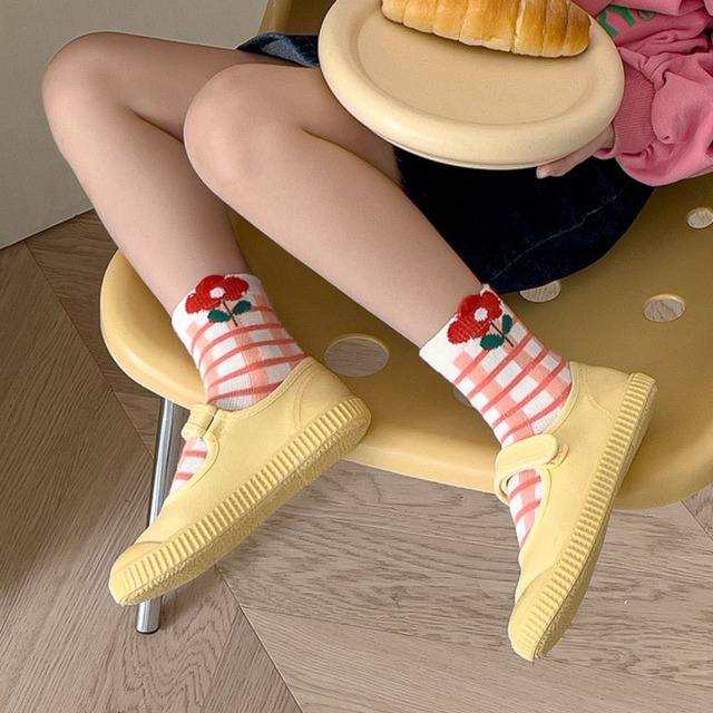 【即納】 花柄のクルーソックス 5足セット