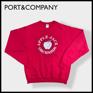 【PORT&COMPANY】 果樹園 リンゴ 林檎 プリント STAFF バックロゴ スウェット トレーナー プルオーバー Apple Jack Orchards レッド M US古着