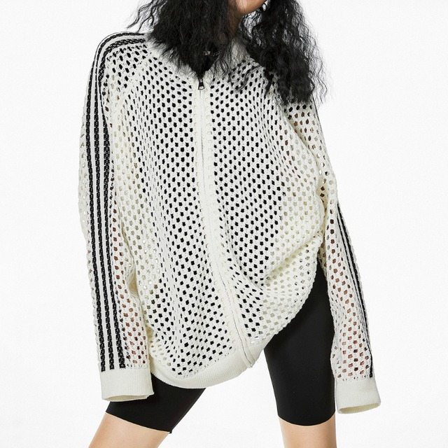 line sleeve mesh zip knit　ラインスリーブメッシュジップニット　J1024