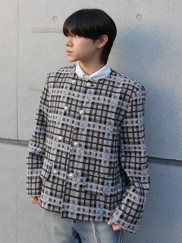 【ALUDE SELECT】Grid pattern tweed jacket