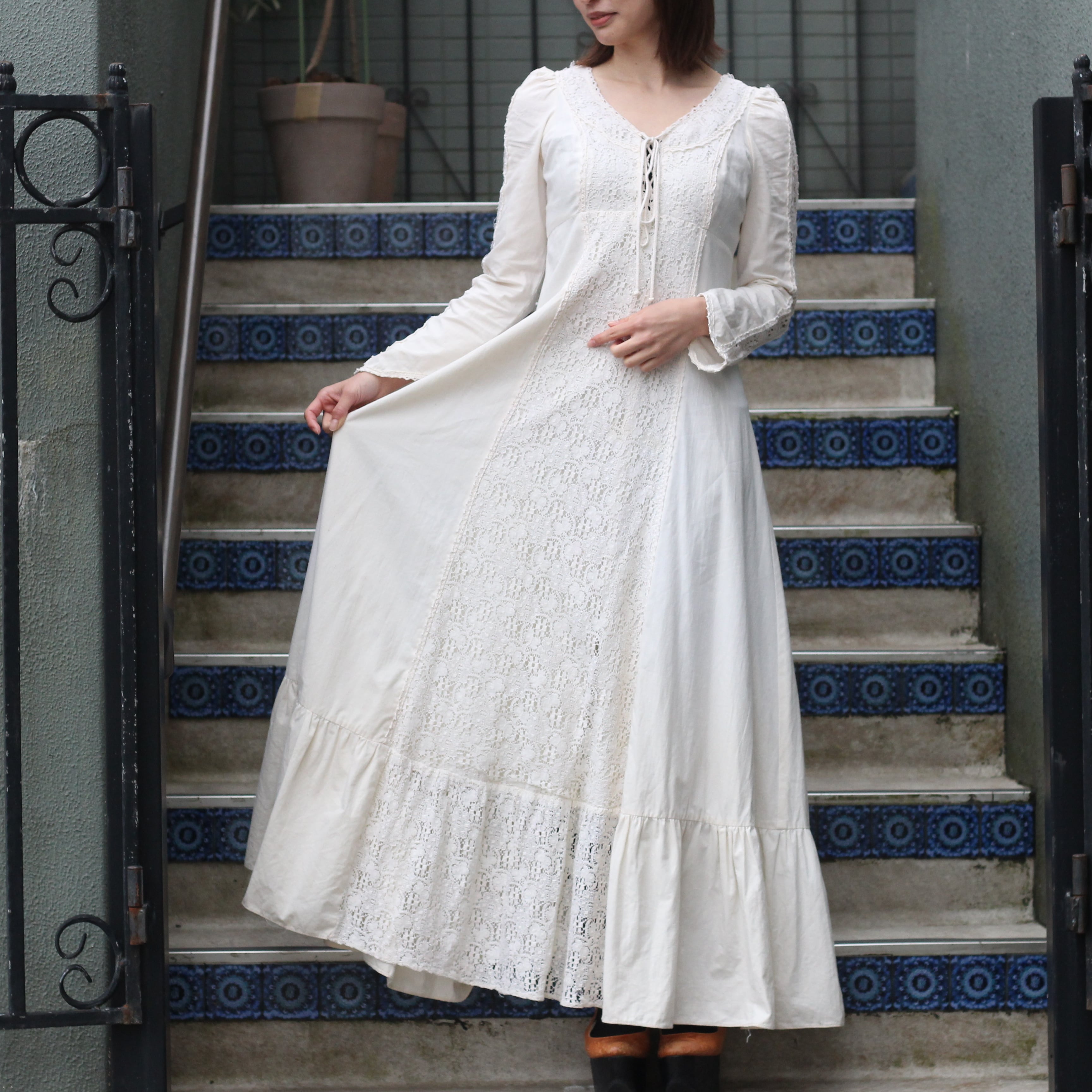 SPECIAL ITEM* 60's～70's GUNNE SAX LACE DESIGN LONG DRESS ONE