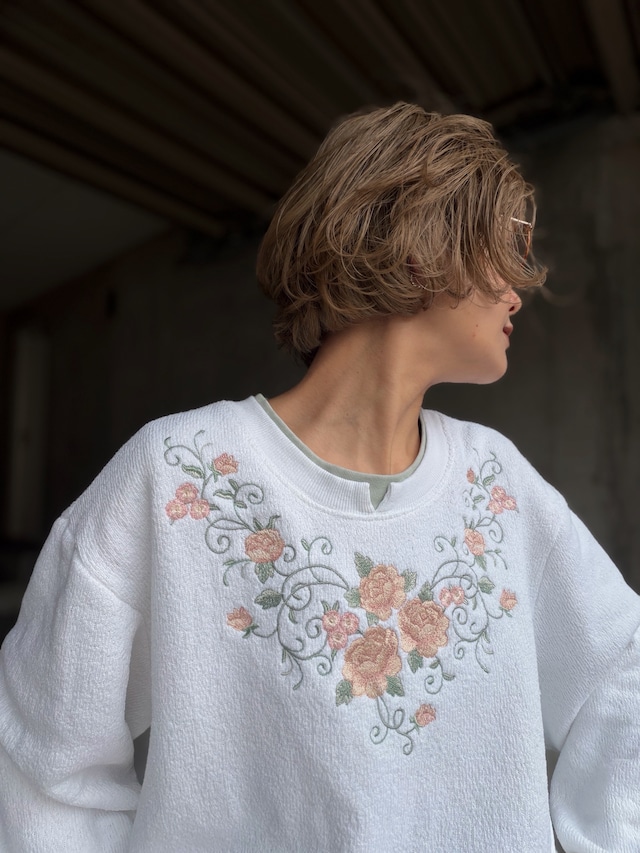 （CS2239）flower embroidery pile sweat made in Mexico