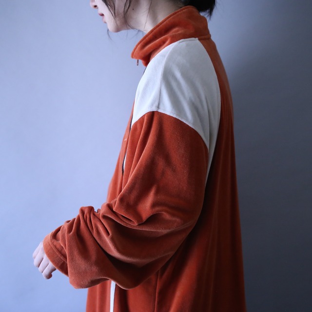 "orange×white" good coloring switching pattern over silhouette velours track jacket