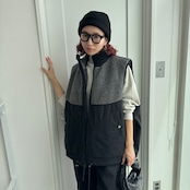 【受注予約:10月上旬入荷予定】ピーチボア切替中綿vest/ブラック