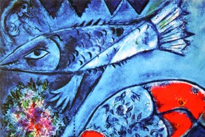 マルク・シャガール絵画「青いサーカス」作品証明書・展示用フック・限定375部エディション付複製画ジークレ