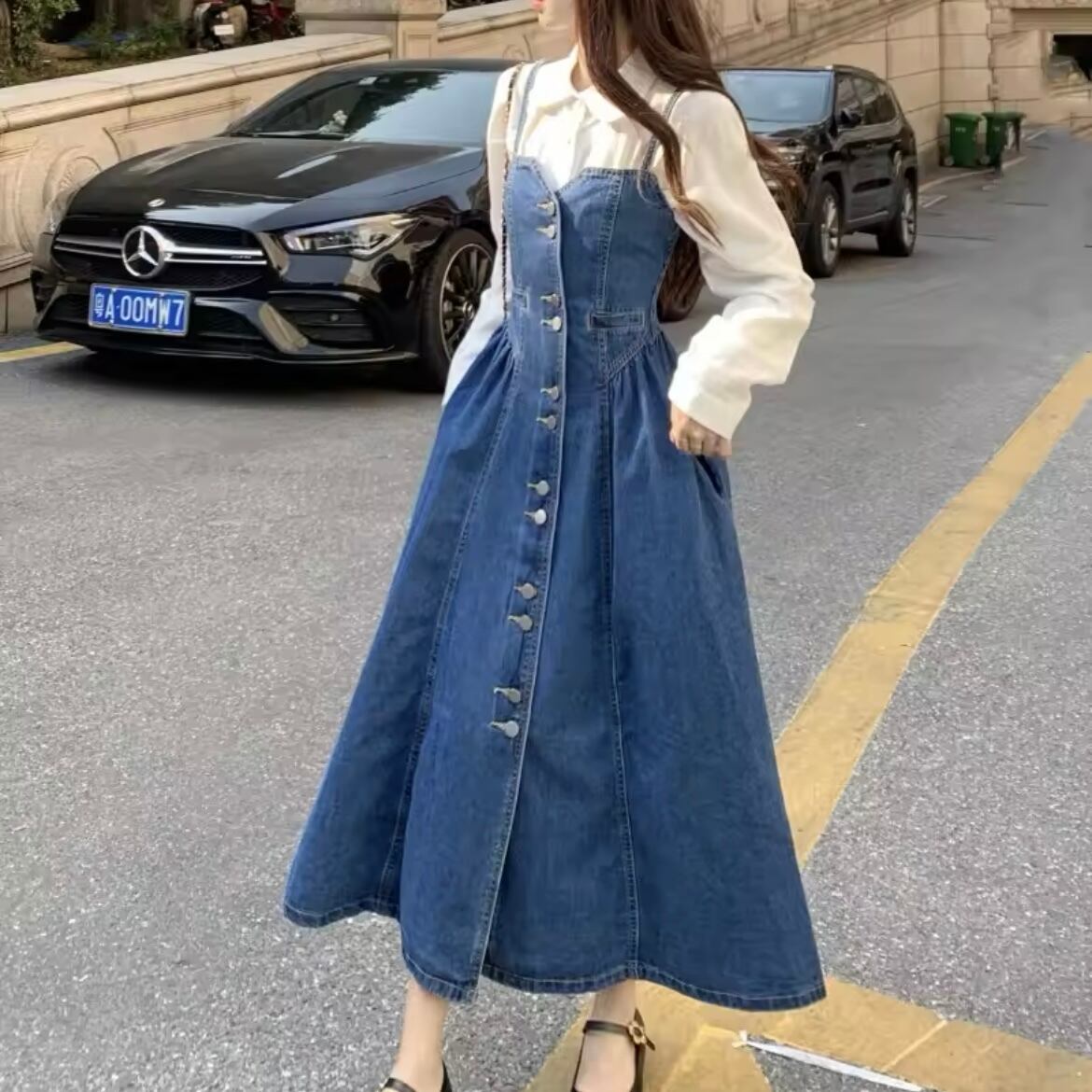 デニムAラインジャンパースカート