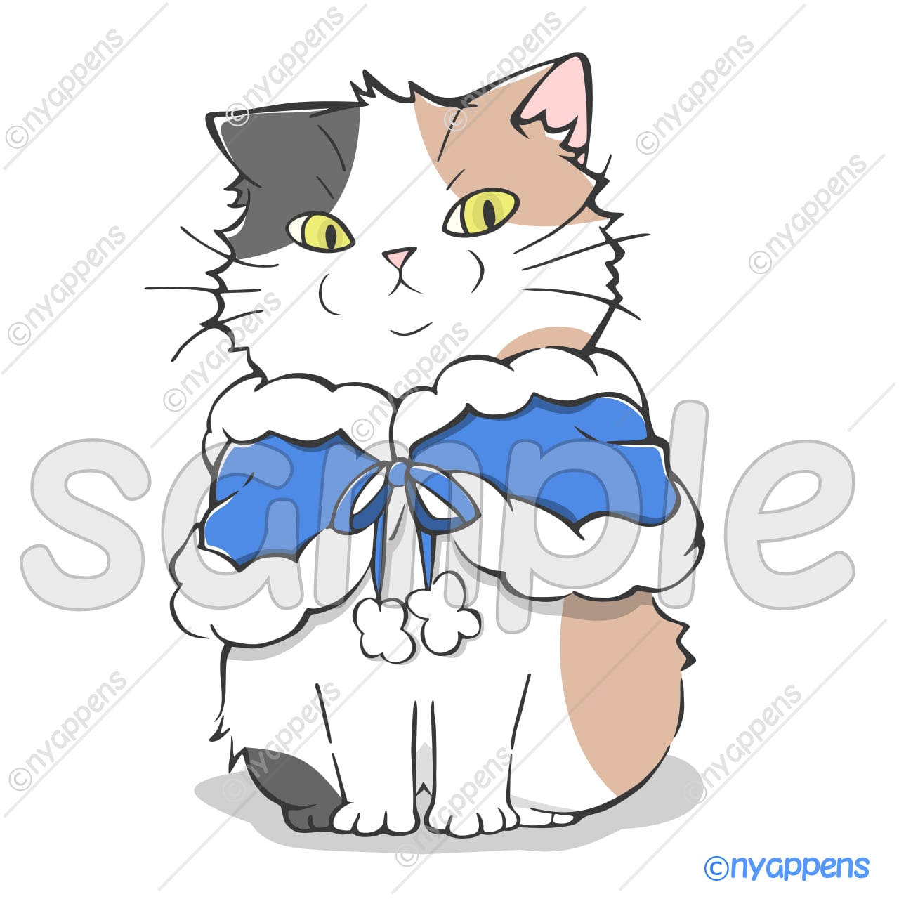 【商用利用OK】ほのぼの手書き猫イラスト<M17>おしゃれ猫さん