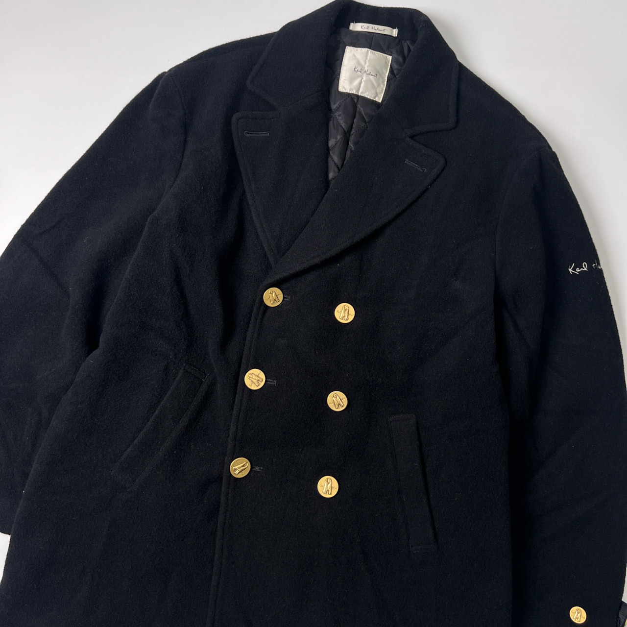 Karl Helmut カールヘルム 金ボタン ペンギンボタン メルトンウール ダブルコート サイズL/ブラック