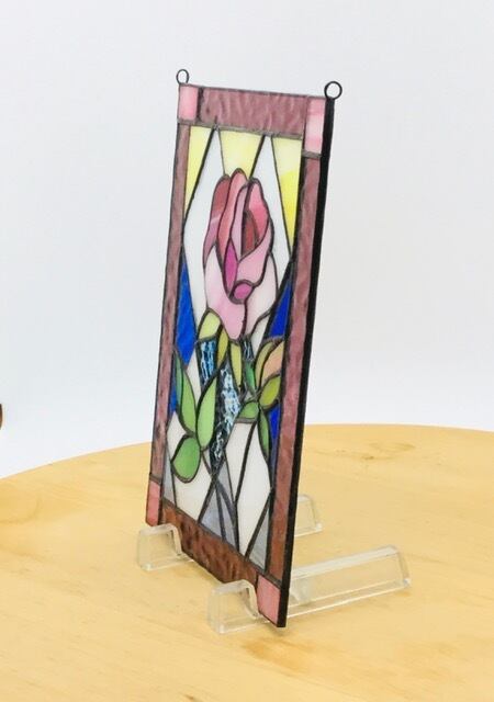 カワイイ薔薇のステンドグラス柄 表札 7cm×21cm プレート 【最新入荷】 プレート