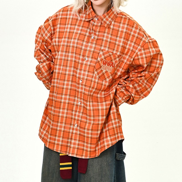 レトロチェックルーズシャツ   R01077