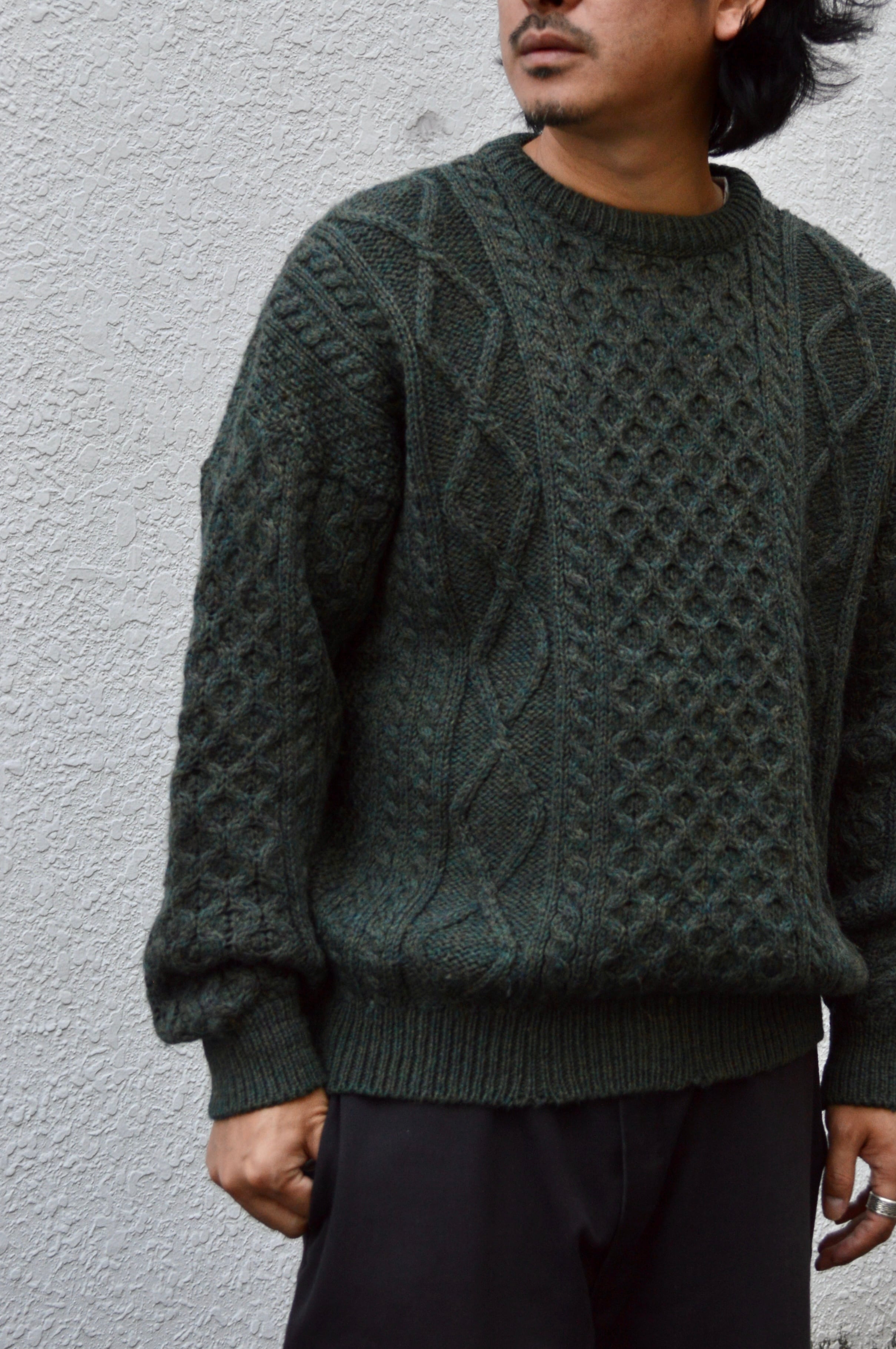 INISFREE 80s Wool Fisherman's Sweater Made in Ireland イニスフリー