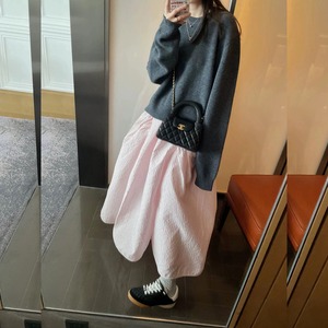 上品ピンク　ジャガード　フレアースカート〈１カラー サイズS-XL〉