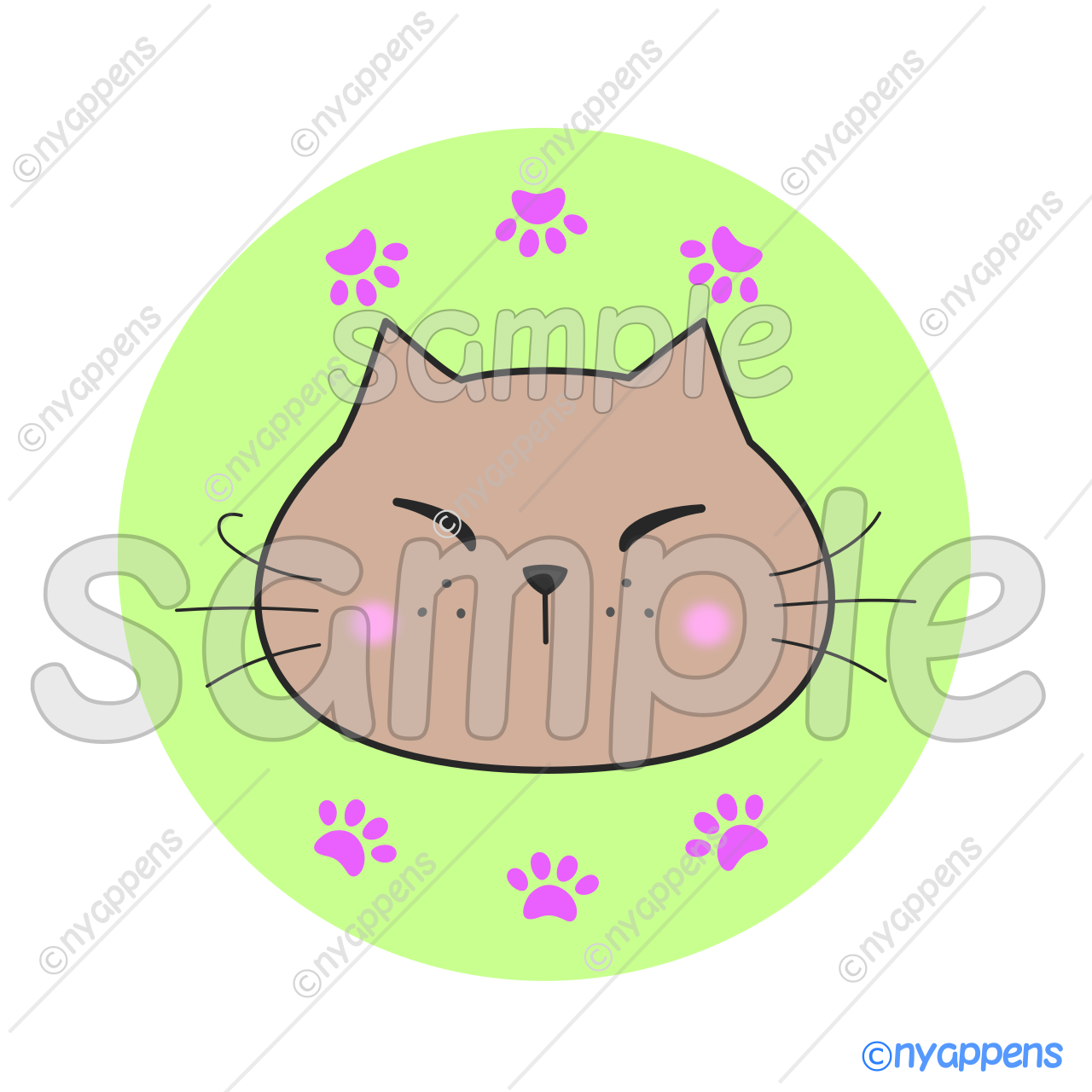 【商用利用OK】ヒゲまる猫イラスト(モカ)シールやアイコン、素材に!