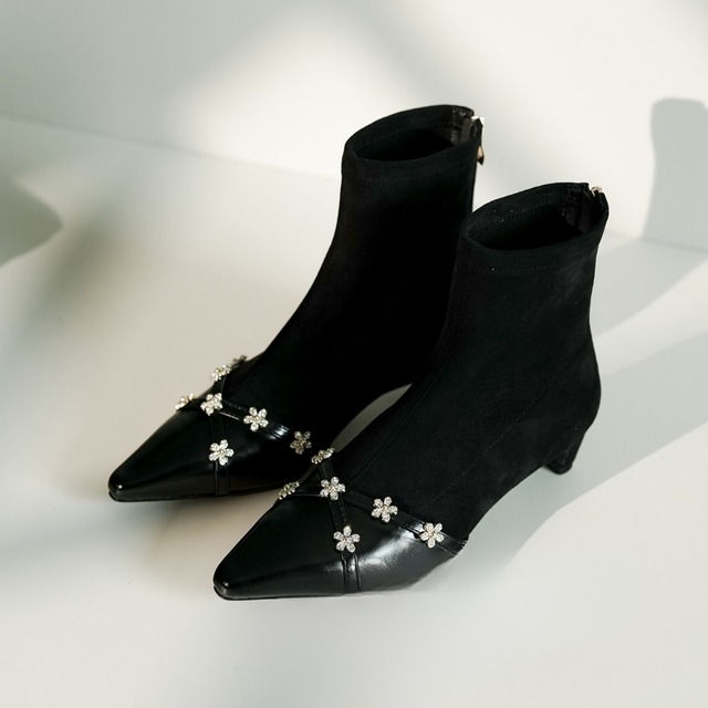 Jeweled Flower Patent Bootie　ch0037
