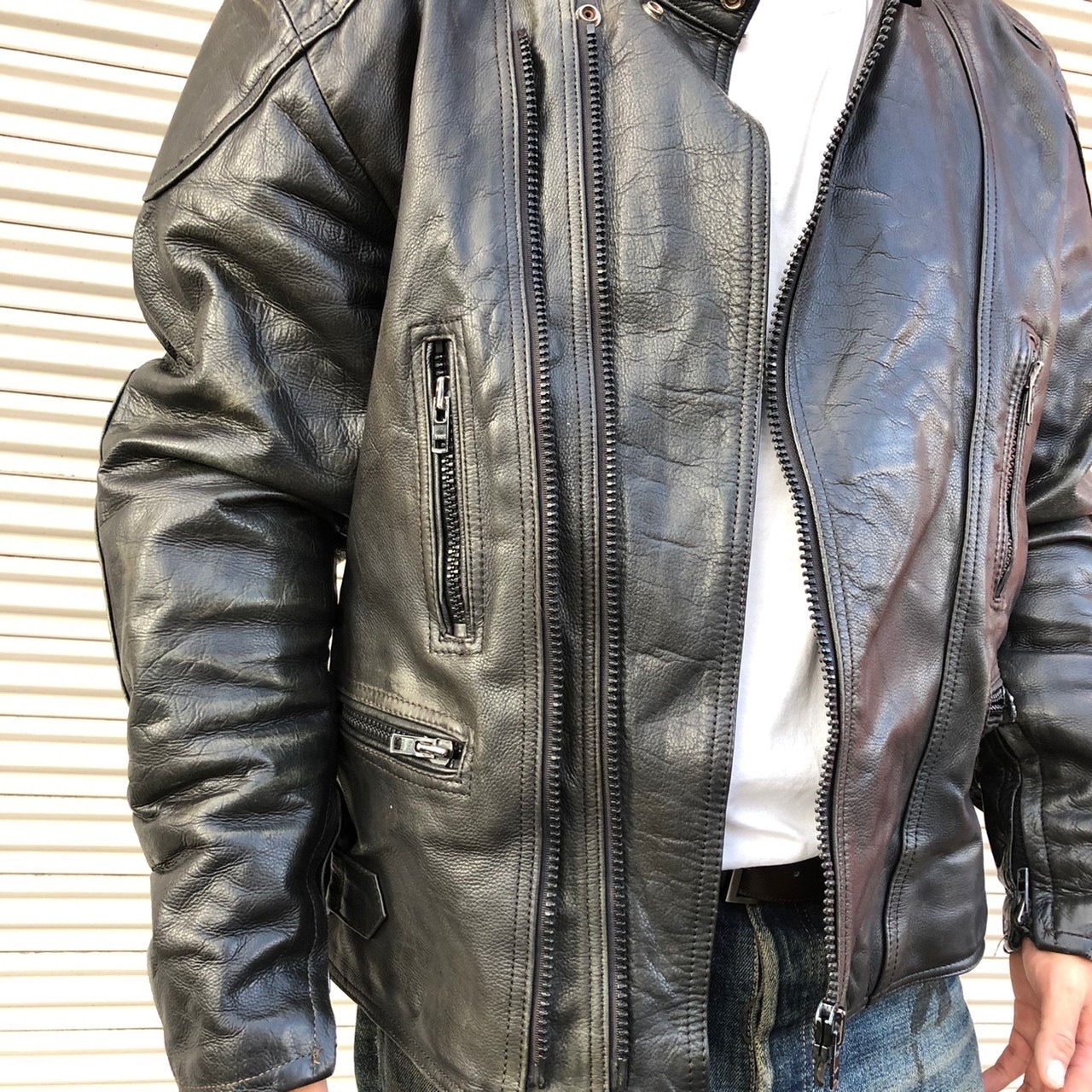 80s Euro Vintage UK Rauf レザー ダブル ライダースジャケット 肩 