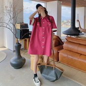 Flamingo-Colored Workwear Shirt Dress 5007