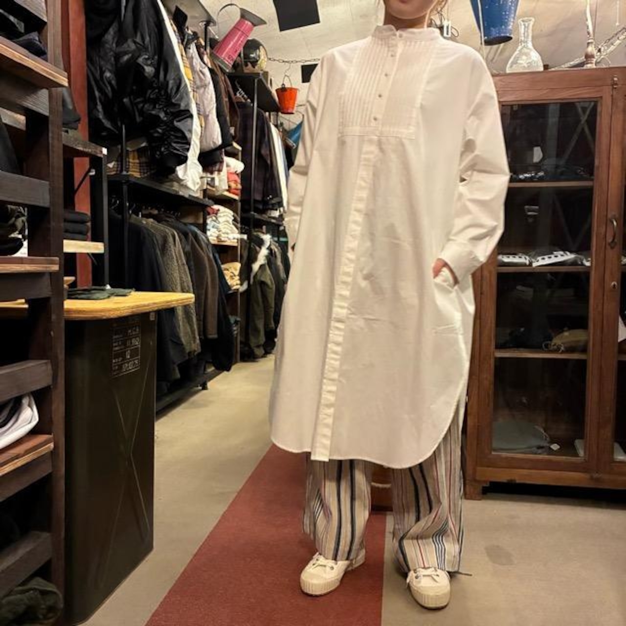 ICHI Cotton Pintuck Shirt Dress in White and White, Women's, Long Sleeve, Open Front, Perfect for Layering