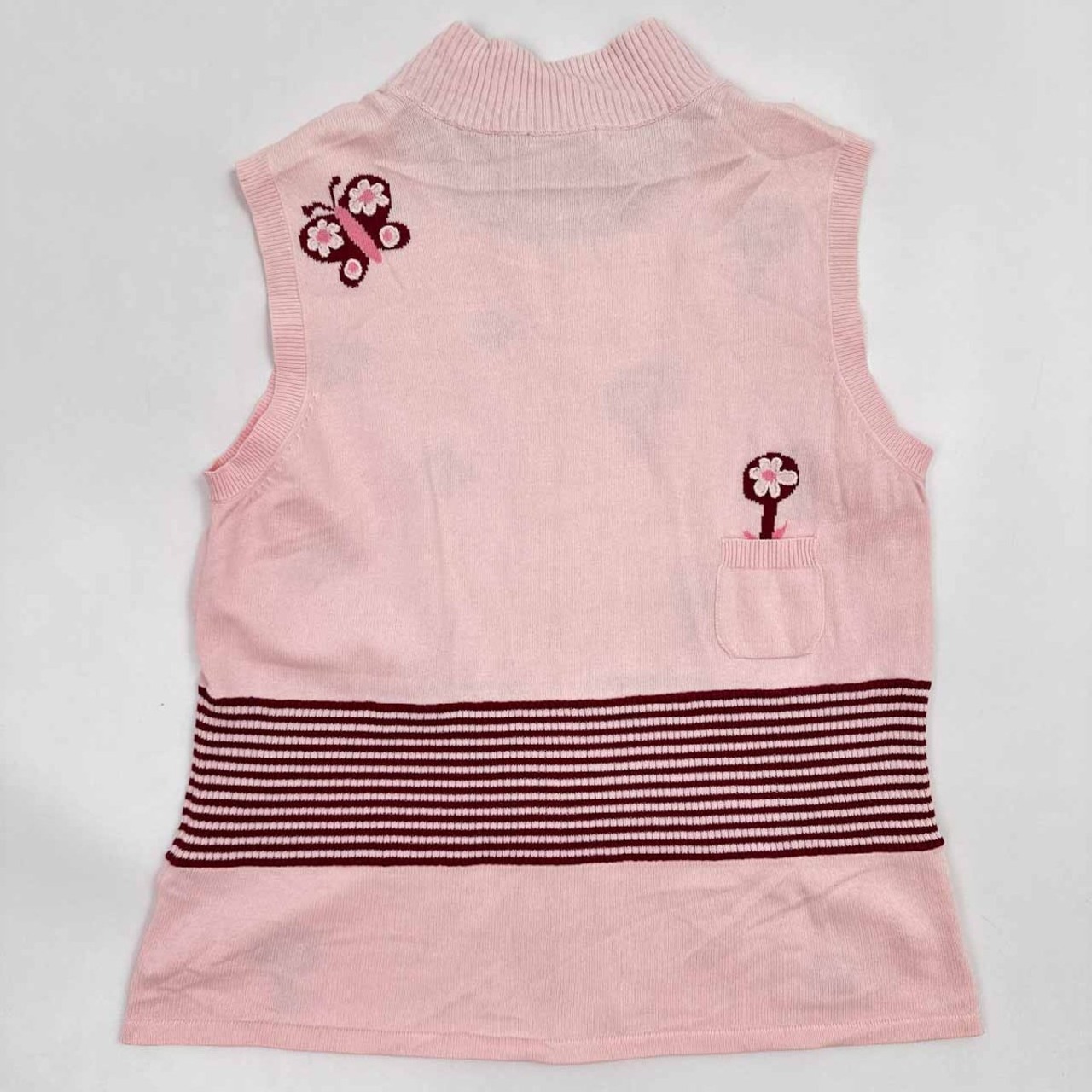 GREENCLUBS グリーンクラブ 花柄 フローラル フルジップ サマー コットン ニット ベスト サイズ 2/ピンク/ライカ