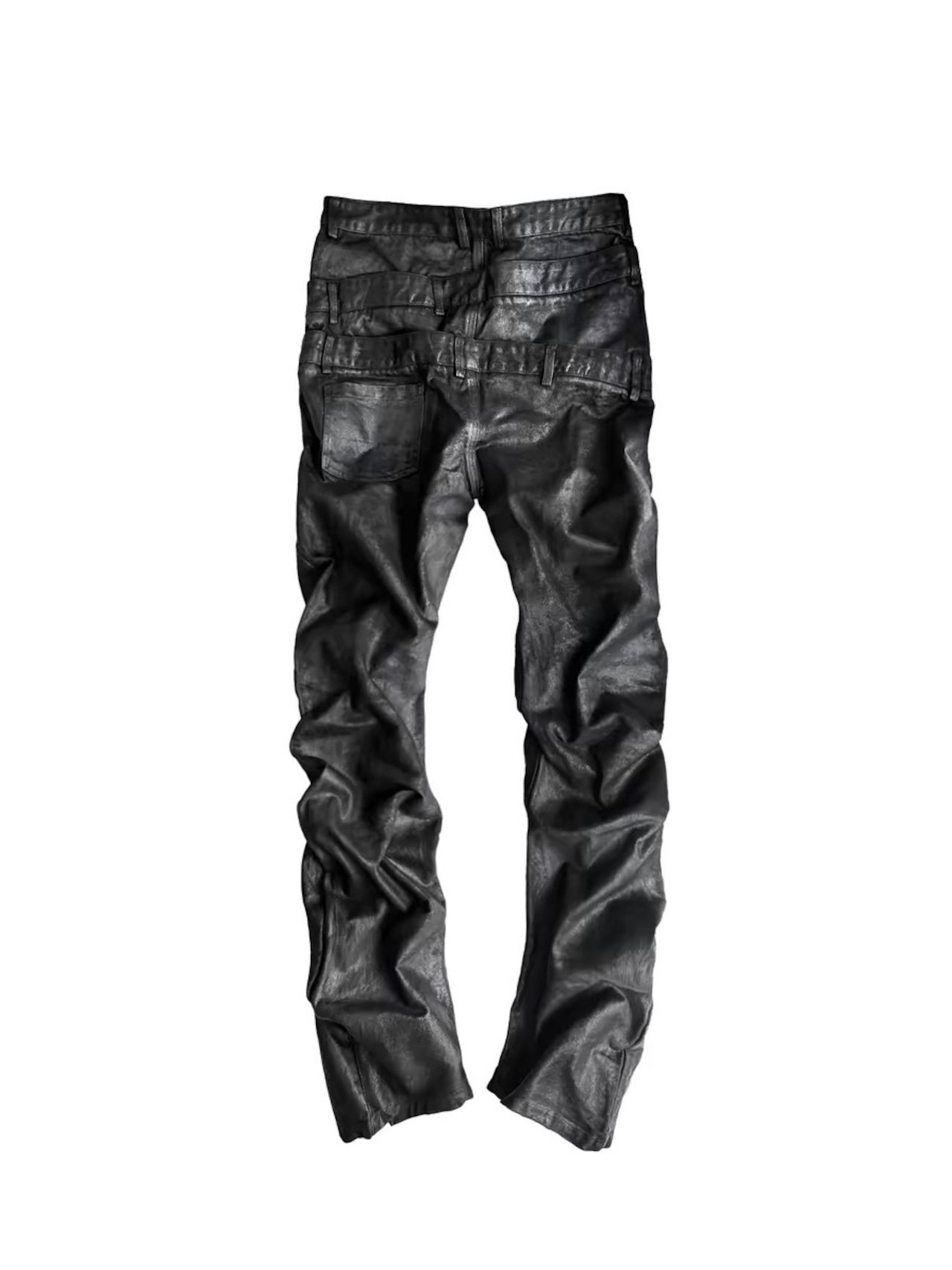 【CinderVein】Triple Waist Paneled Coated Denim Pants
