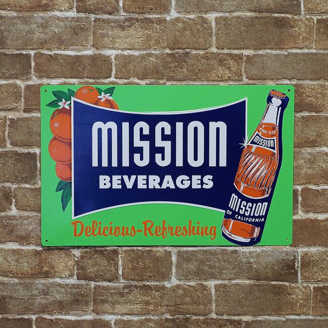MISSION BEVERAGES ブリキ看板 ミッションビバレッジ（MISSION BEVERAGES）アメリカンブリキ看板