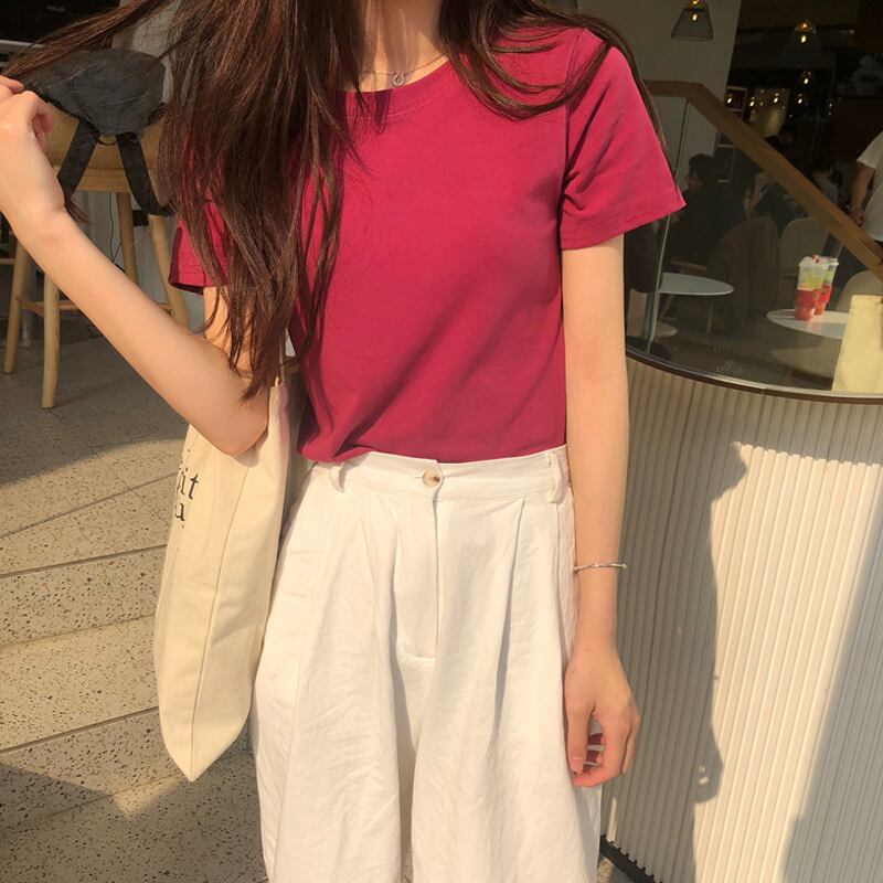 スプリングルーズスタイルラウンドネックシャツ Tシャツ 春物 Oネック 試着室10300310764