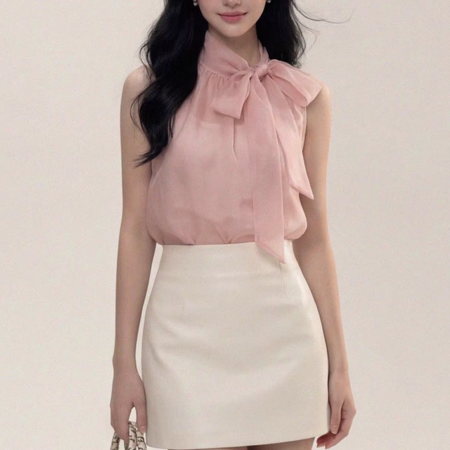 ribbon-tie sleeveless mini blouse m1763