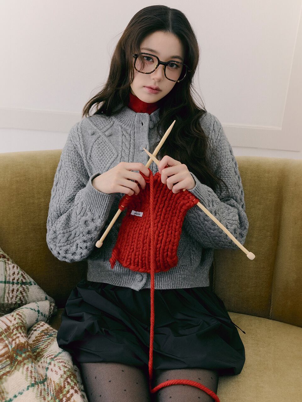 ROLAROLA] WOOL BUTTON CABLE CARDIGAN GRAY 正規品 韓国ブランド 韓国