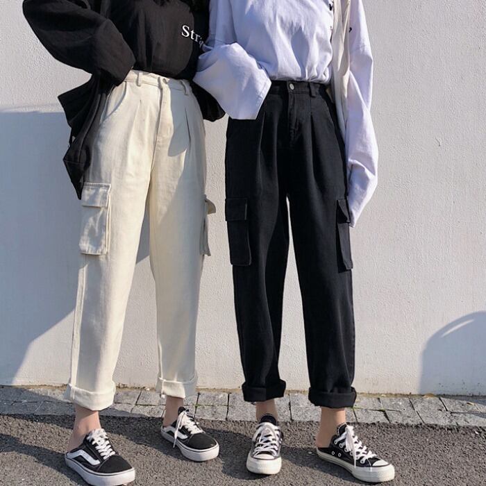 ジーンズレディース2020年初秋スタイルウエストワイドレッグルーズシン3次元ビッグポケットツーリングストレートレッグパンツ クレセントシティ70641024199