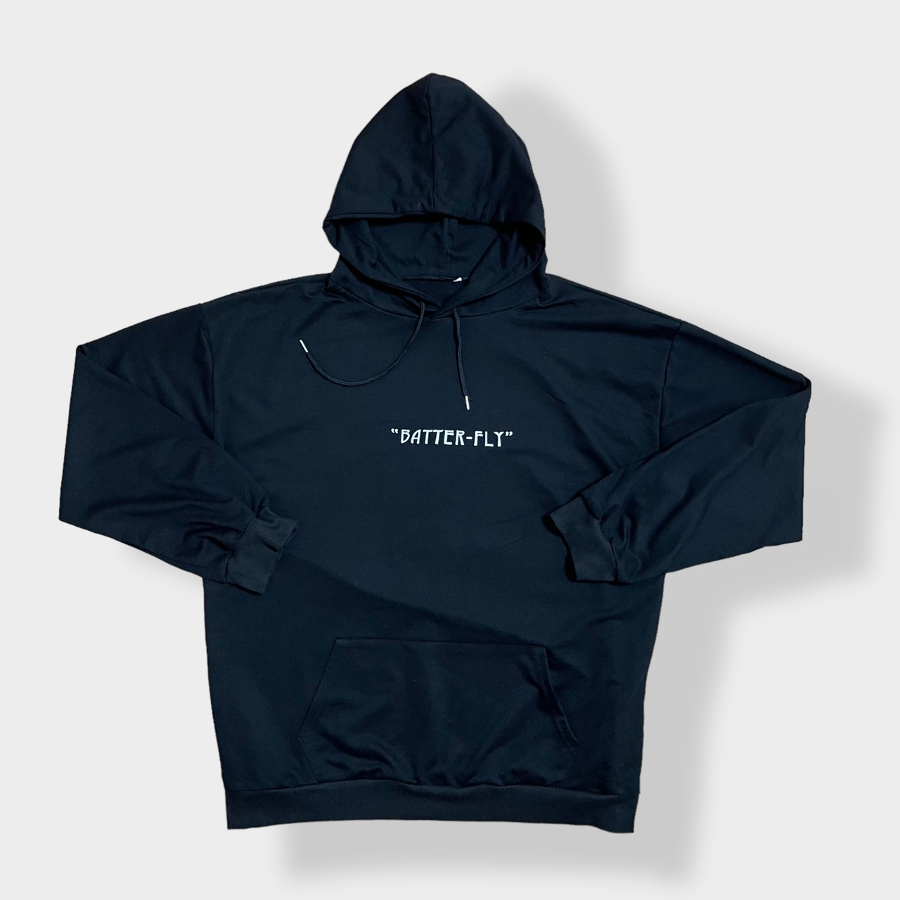 【USA古着】 BUTTERFLY バタフライ 蝶々 バックプリント ロゴ 薄手 パーカー プルオーバー スウェット フーディー hoodie XXL 黒 春物  us古着