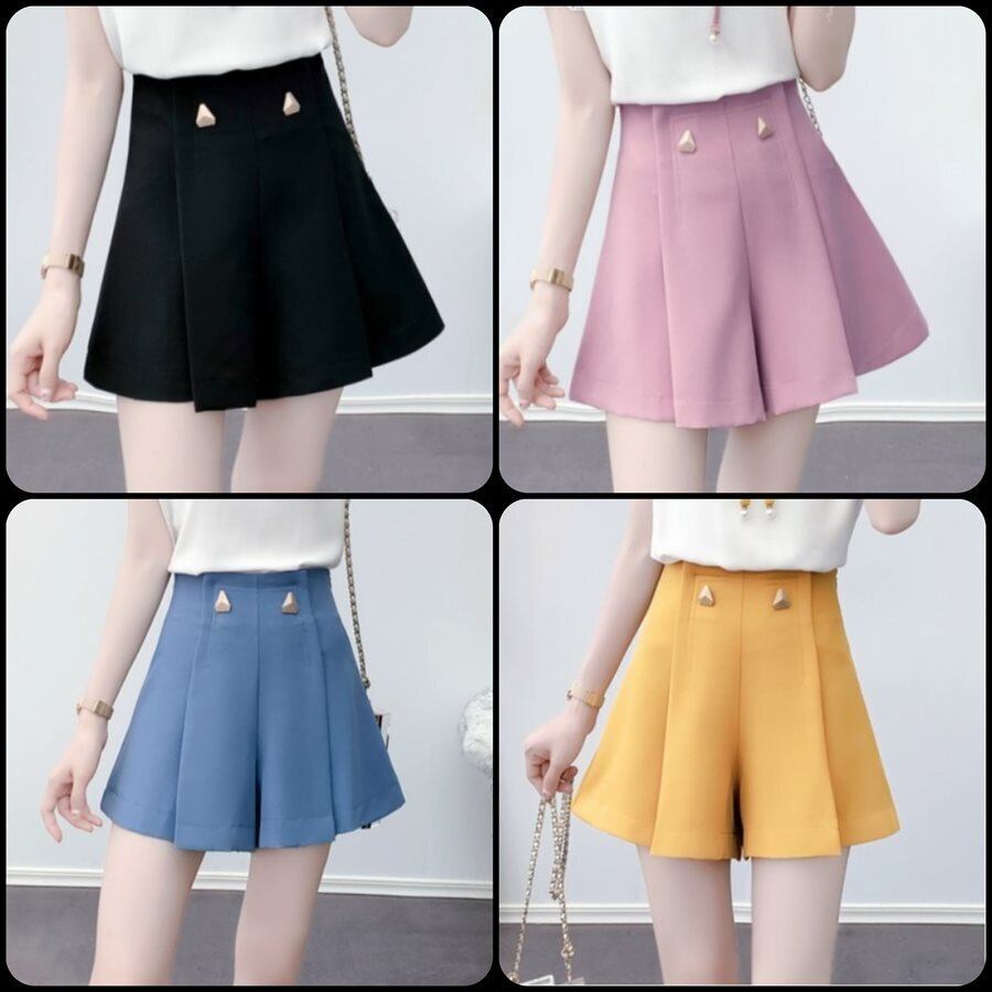 大人可愛い ショートパンツ キュロットスカート 無地 Aライン フレア きれいめ ハイウェスト こなれ感 ボタン プリーツ 春 お呼ばれ お出かけ 街角のカフェテラス