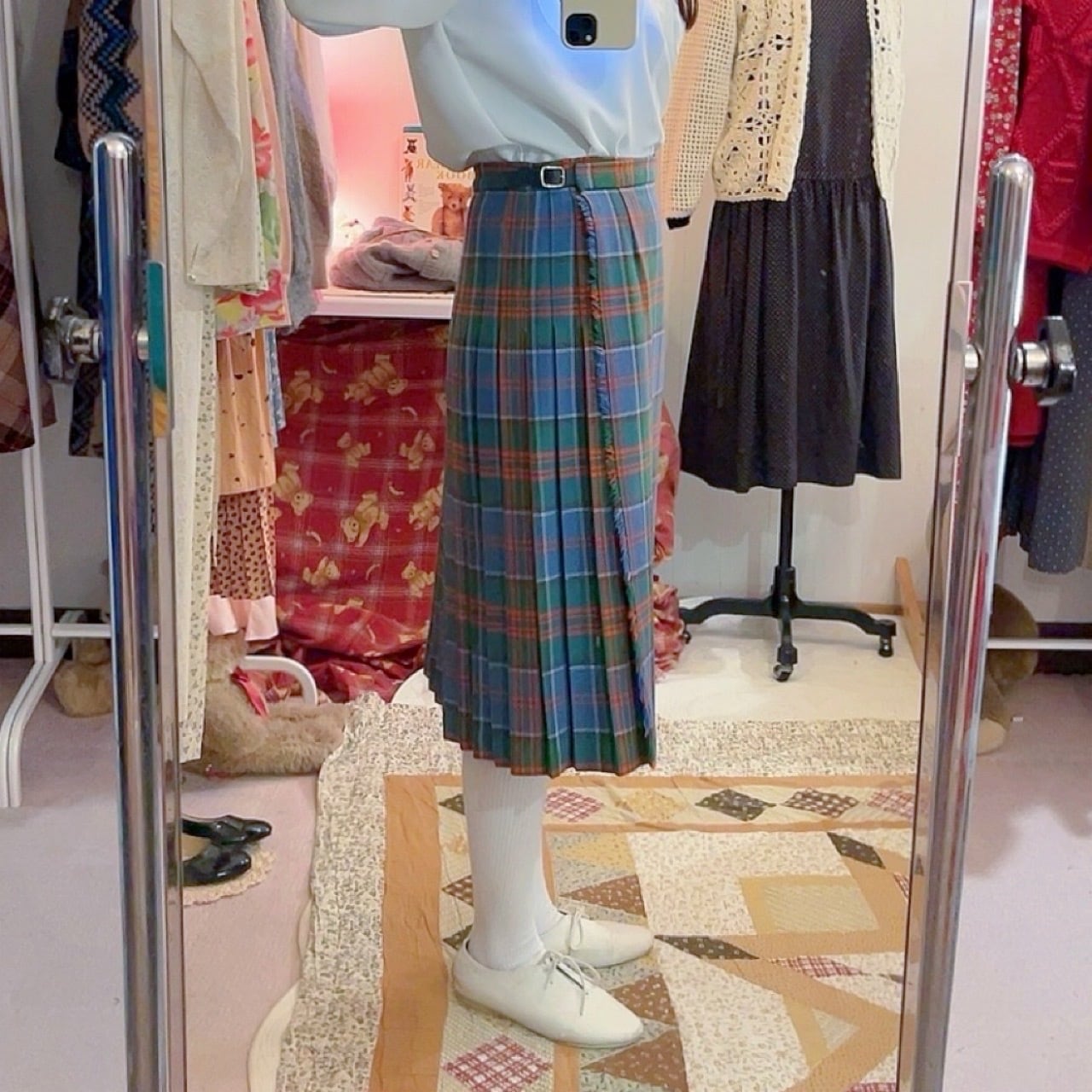 light blue check wrap skirt