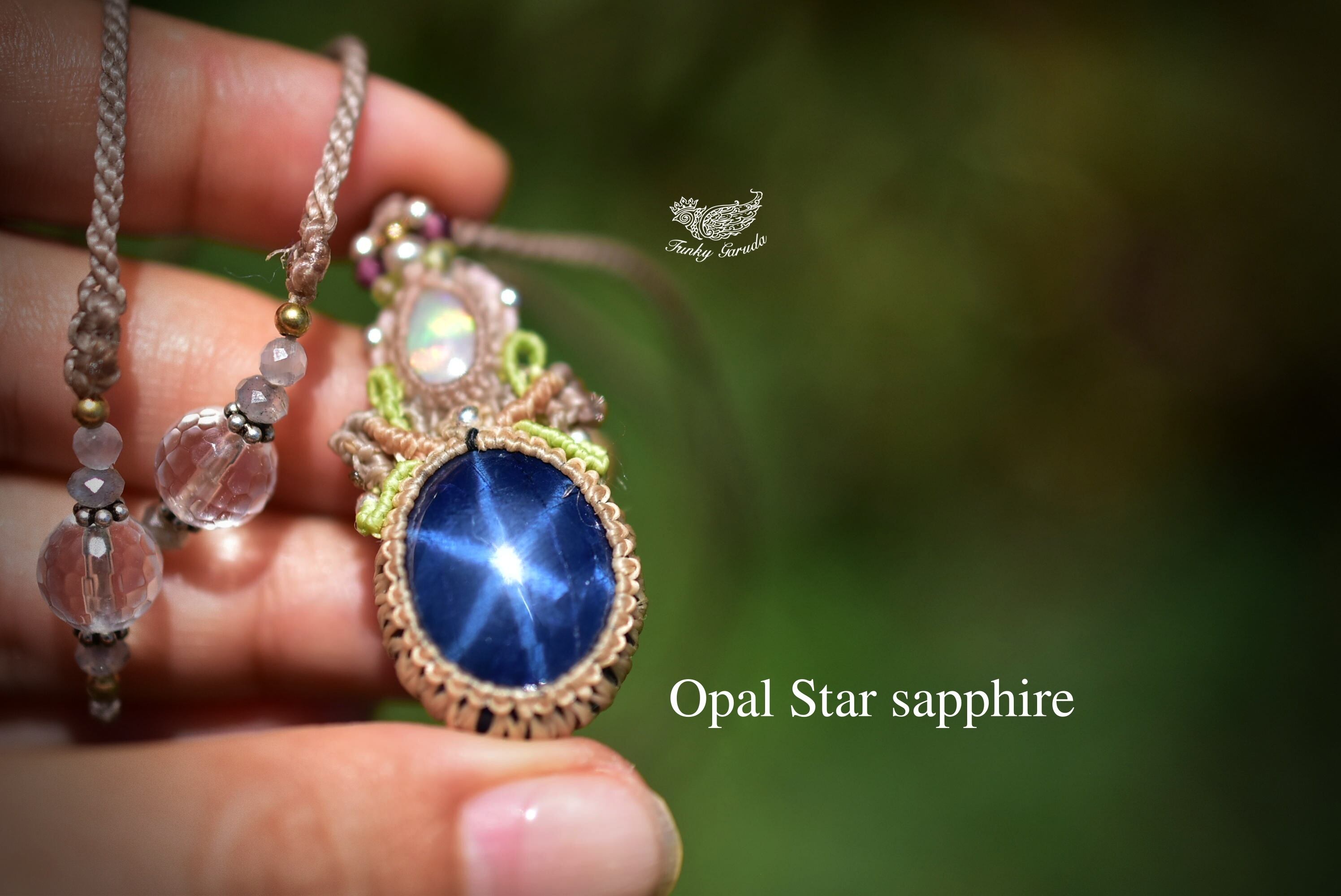 夢の虹とスター★オパール スターサファイア マクラメペンダント272