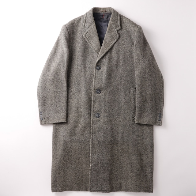 【美品】30s MITSUKOSHI bespoke special vintage wool tweed Coat Balmacaan long coat Made in JAPAN Big size Mint condition ／ 30年代 日本橋 三越 ビスポークコート スペシャル ヴィンテージ ウール ツイード コート バルマカーンコート ヴィンテージ チェスターコート ステンカラー コート ロングコートヘリンボーン 日本製 グレー 実寸L