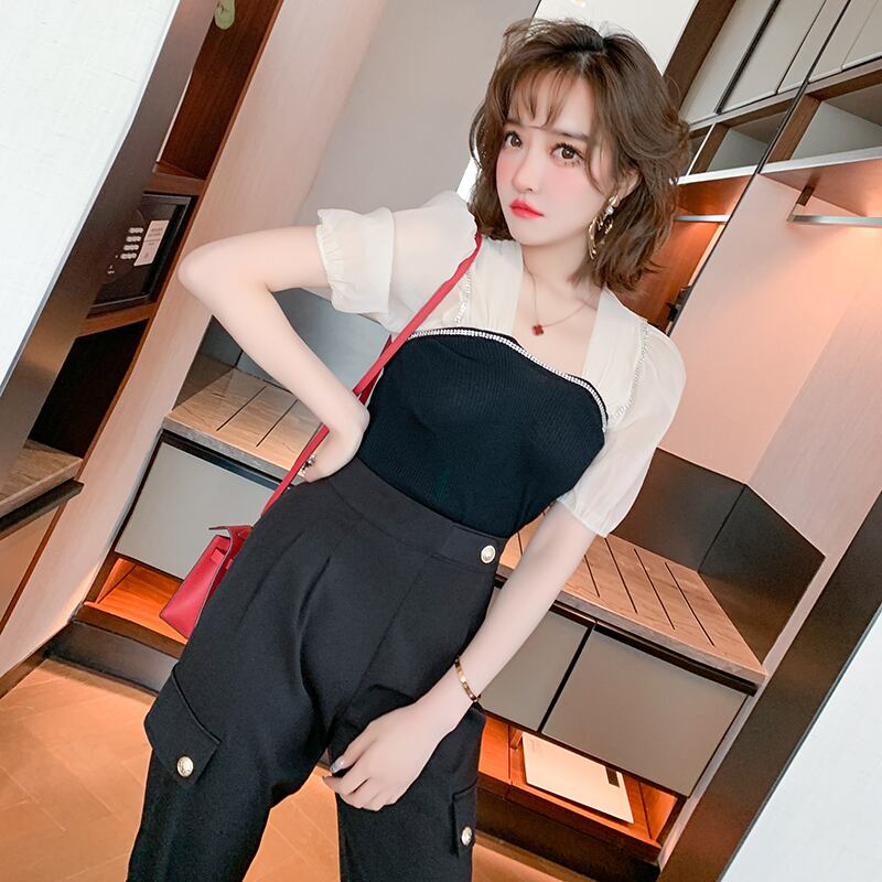 ラインストーンチェーン スリーブトップス スクウェア ステッチ MIUCO42951299617