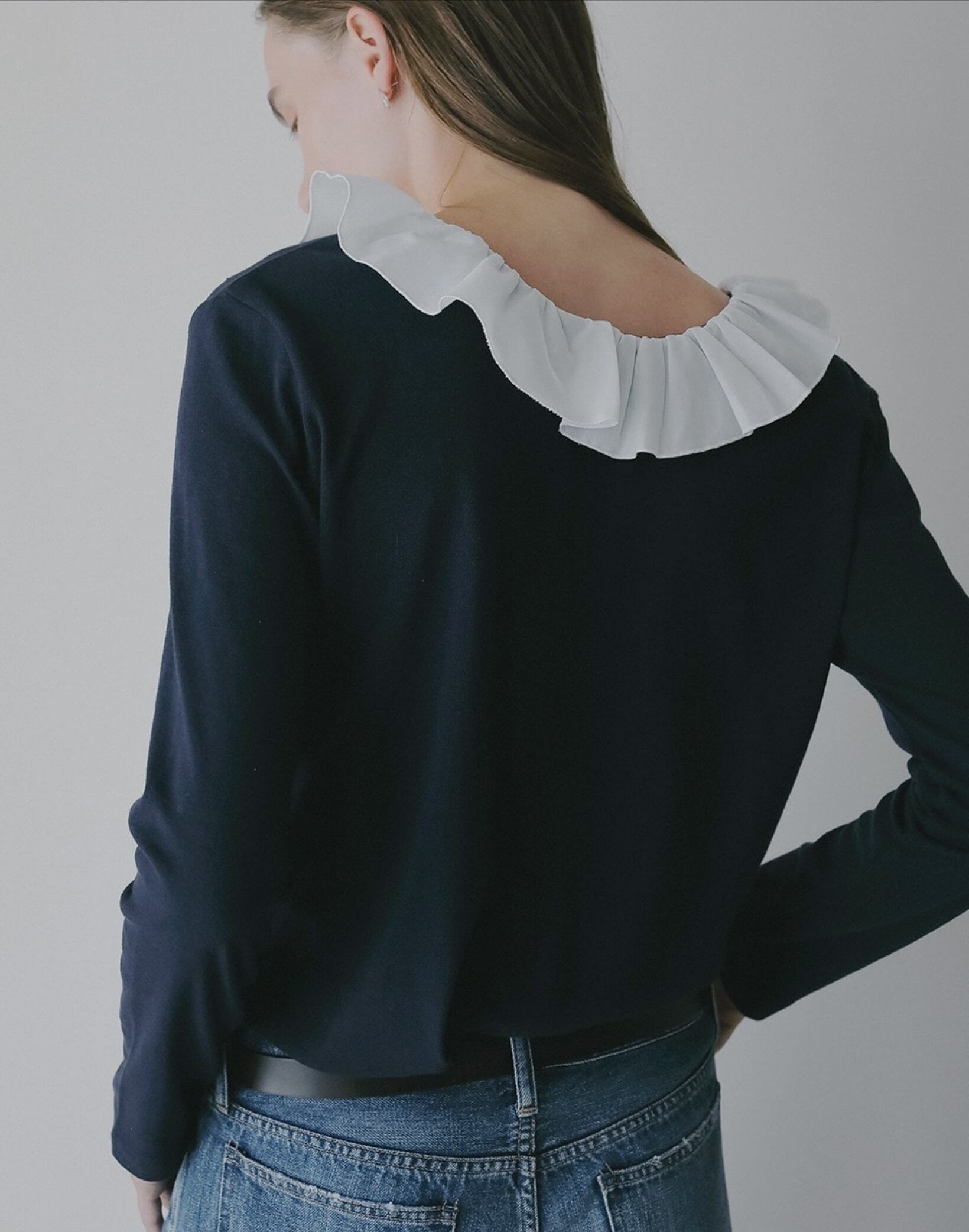 MANOF 2WAY FRILL NECK CUT TOPS ネイビー MANOF(マノフ)｜2WAY FRILL NECK CUT TOPS Tシャツ・カットソー