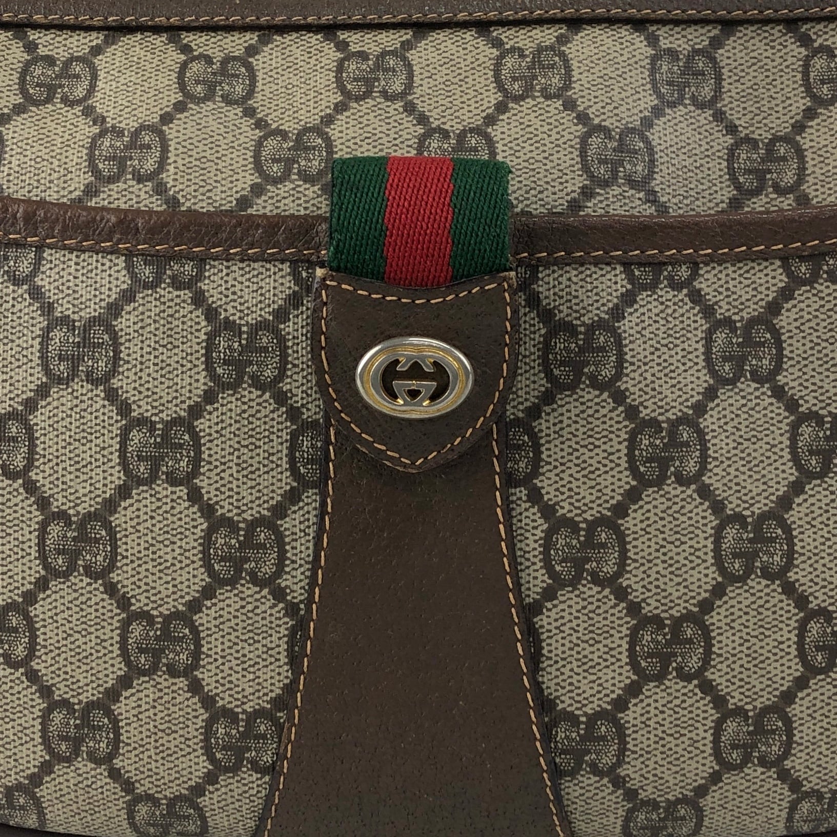 GUCCI グッチ シェリーライン ショルダーバッグ ベージュ PVC レザー