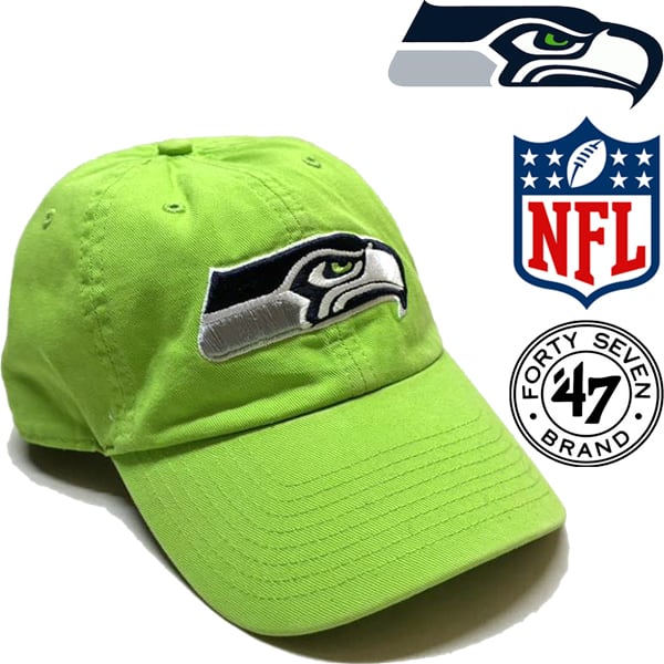 1点物◇47シアトルシーホークスNFL黄緑ベースボールキャップ帽子US古着
