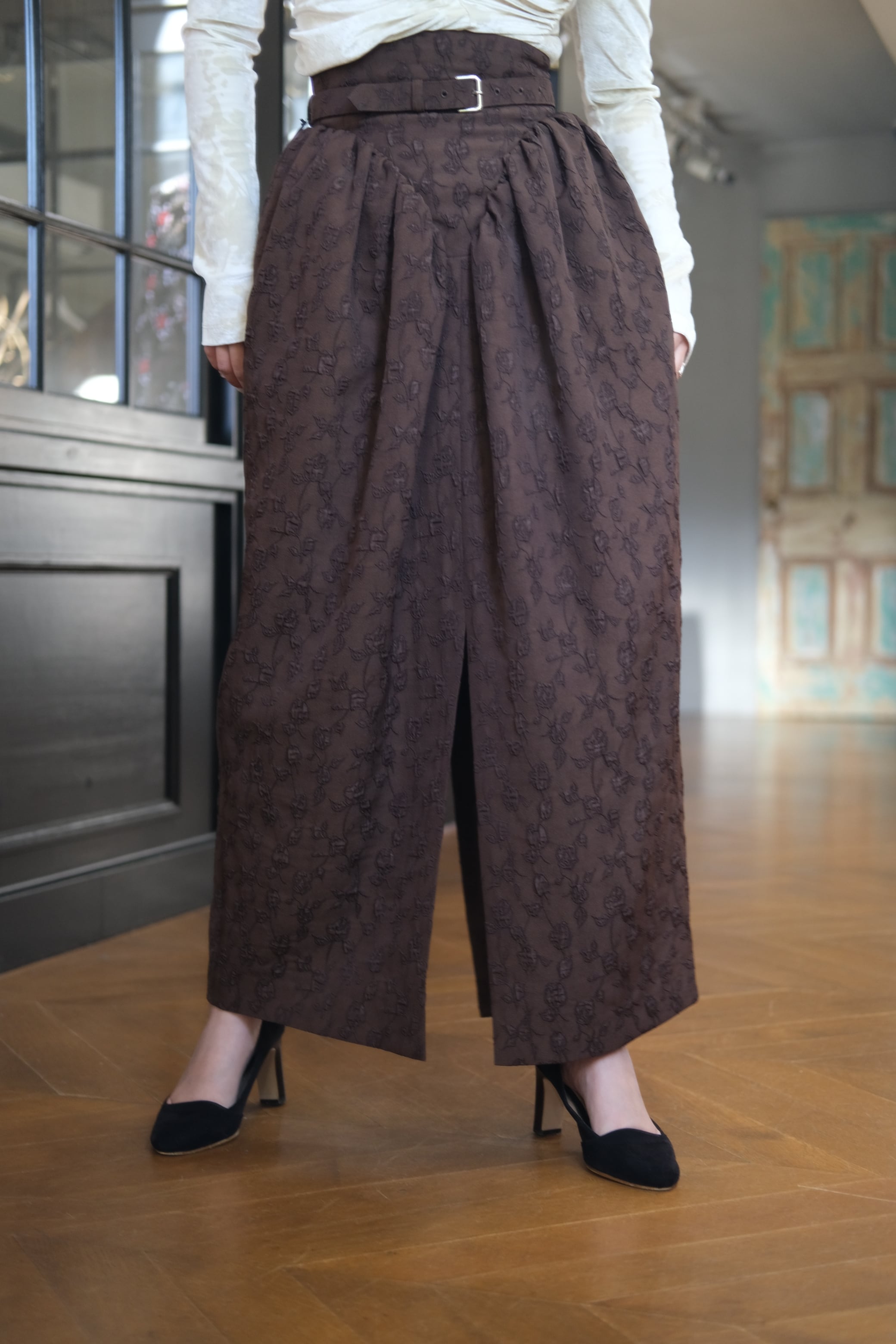 FETICO】Floral jacquard curvy skirt -brown- | loop