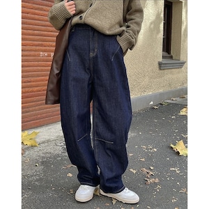 stitch wide straight denim pants 100853